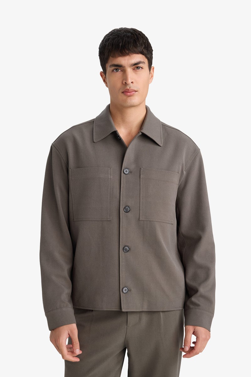 ديفاكتو جاكيت قميص سليم فيت بياقة بولو مبطن - Image 3